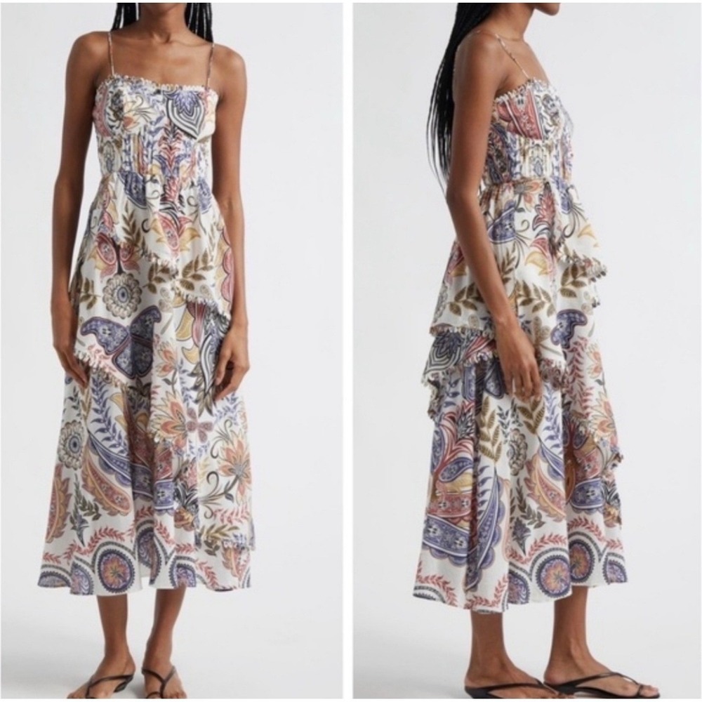 FARM Rio S NWT Boho Paisley Floral Tiered Glam Maxi Dress Scallop Ruffle Wedding - Picture 4 of 14